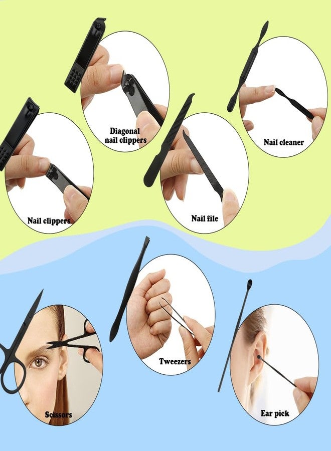 MDOZQ Manicure Set Nail Clippers Nail Tools Valentines Day Gifts Pedicure Supplies Toenail Clippers for Women Men Fingernail Toenail Clipper 8 in 1 Manicure Tools Black with Leather Travel Case - Image 4
